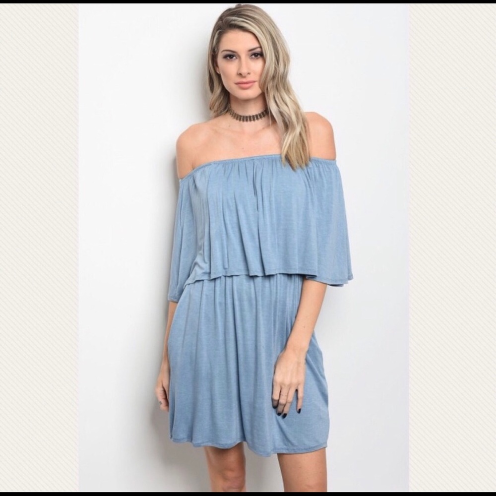 🌹Last 1!🌹Blue Off-Shoulder Small Romper NWT